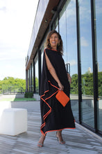 Carregar imagem no visualizador da galeria, Kaftan Moldura Midi - Preto e Laranja