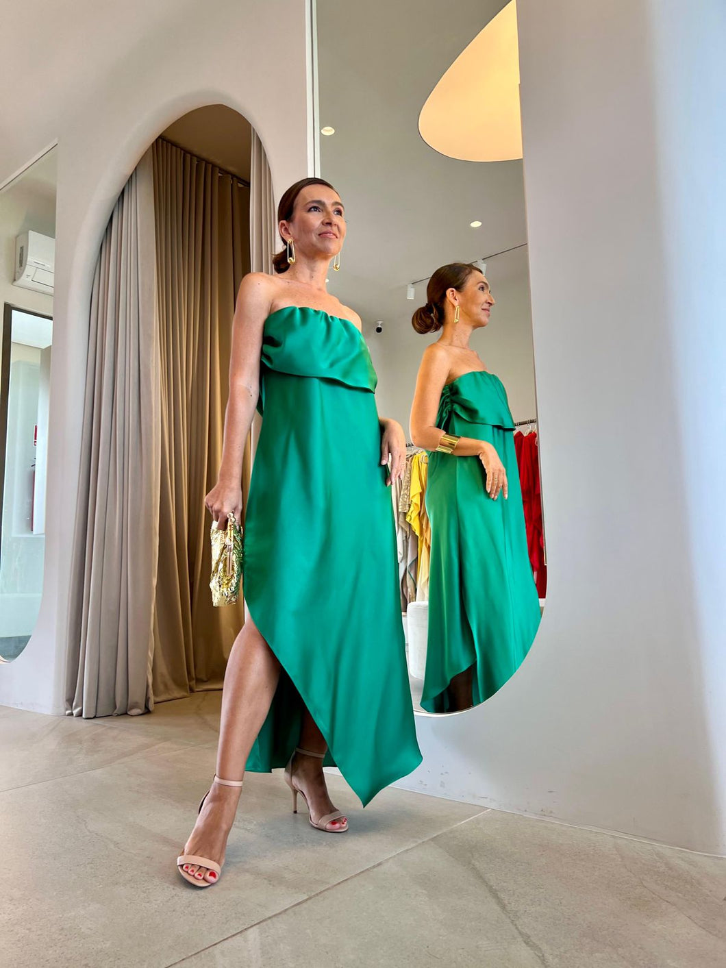 Vestido Brigite Verde Acetinado