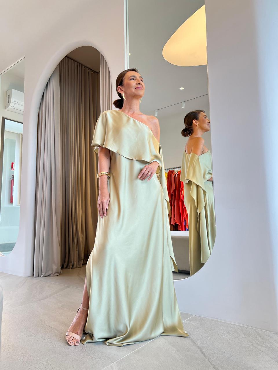 Vestido Algarve Dourado Acetinado