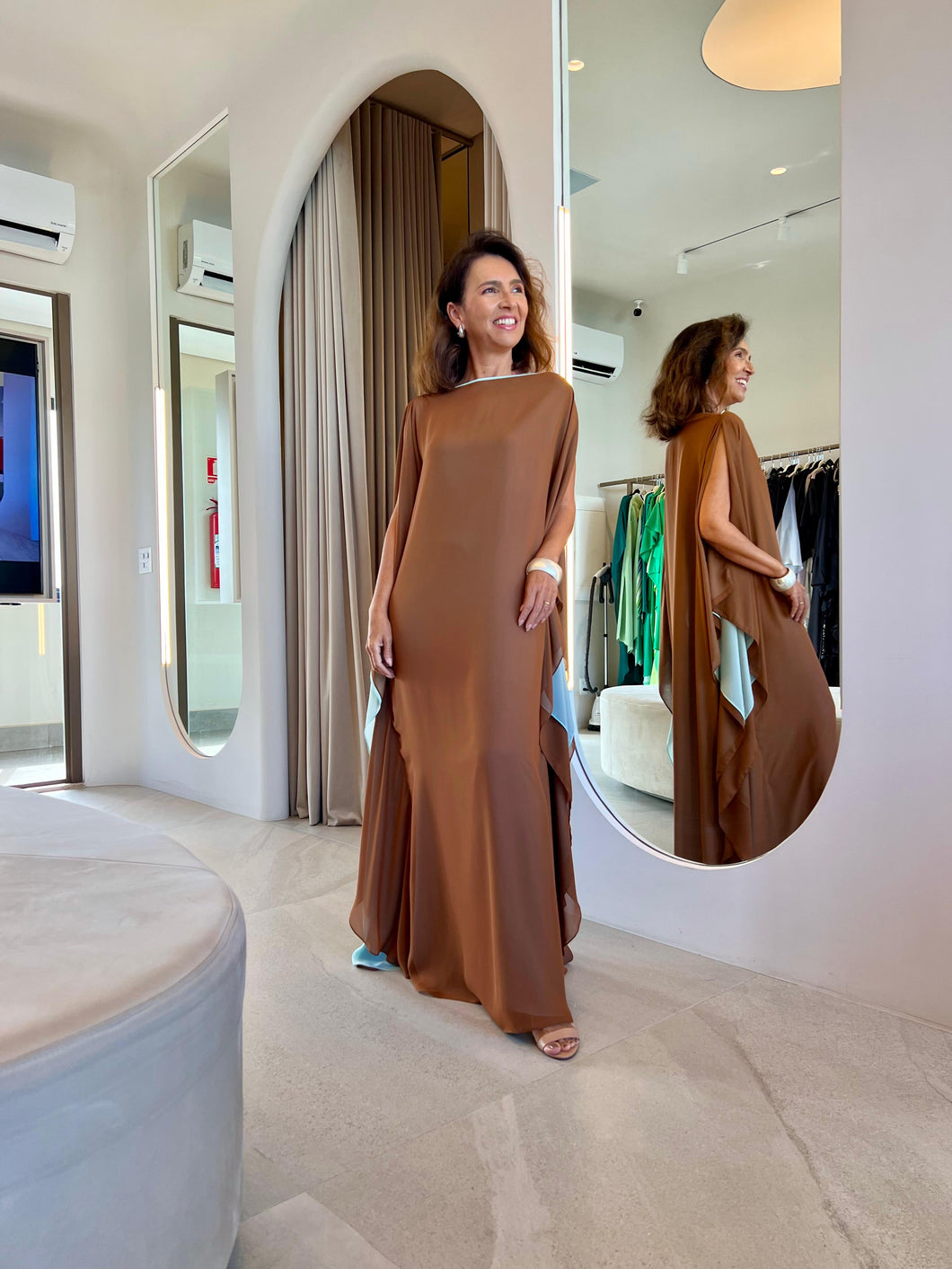 Kaftan Simplice Dois Tons  Chocolate e Tifany