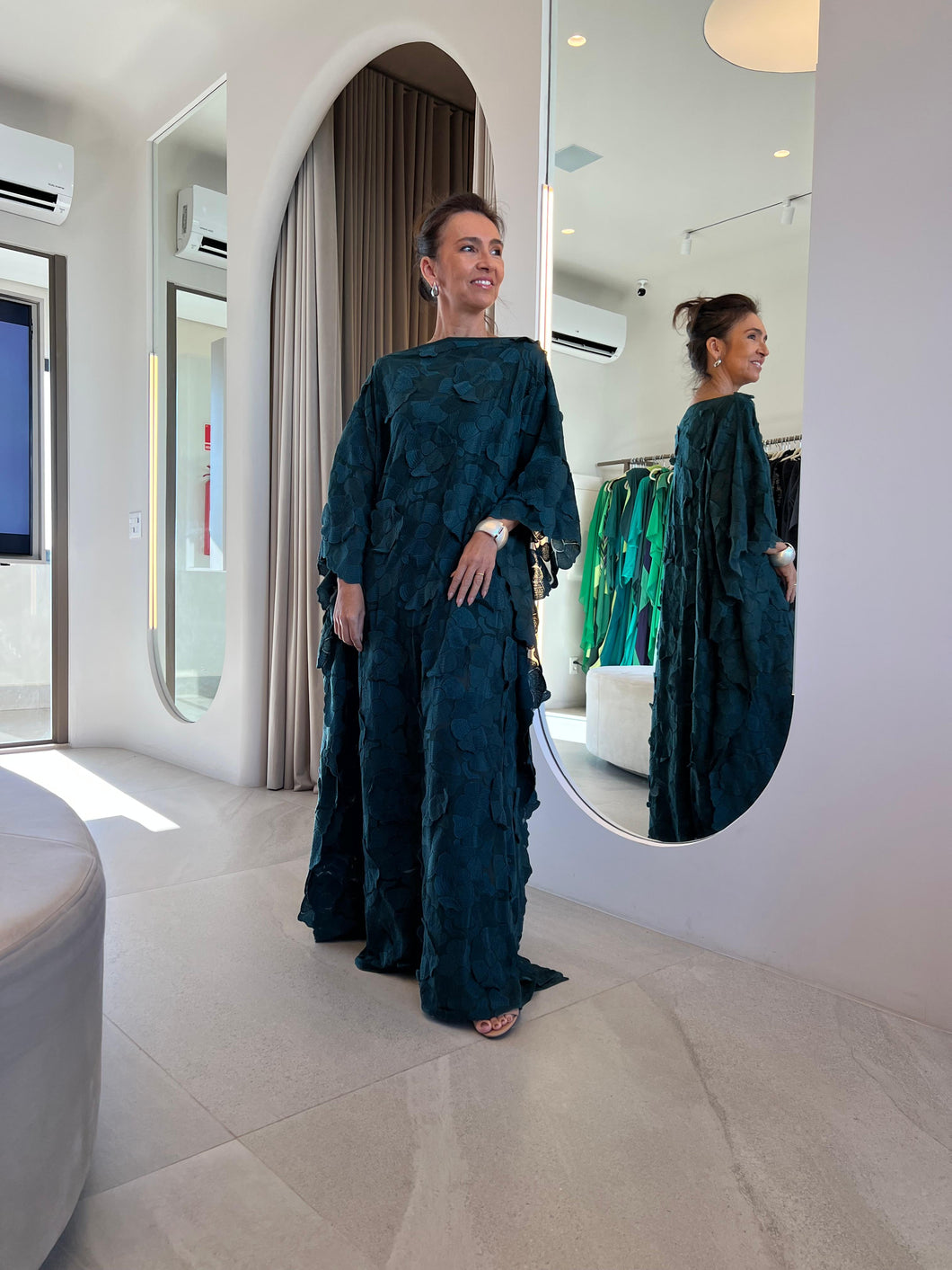Kaftan Simplice Flores 3D Verde