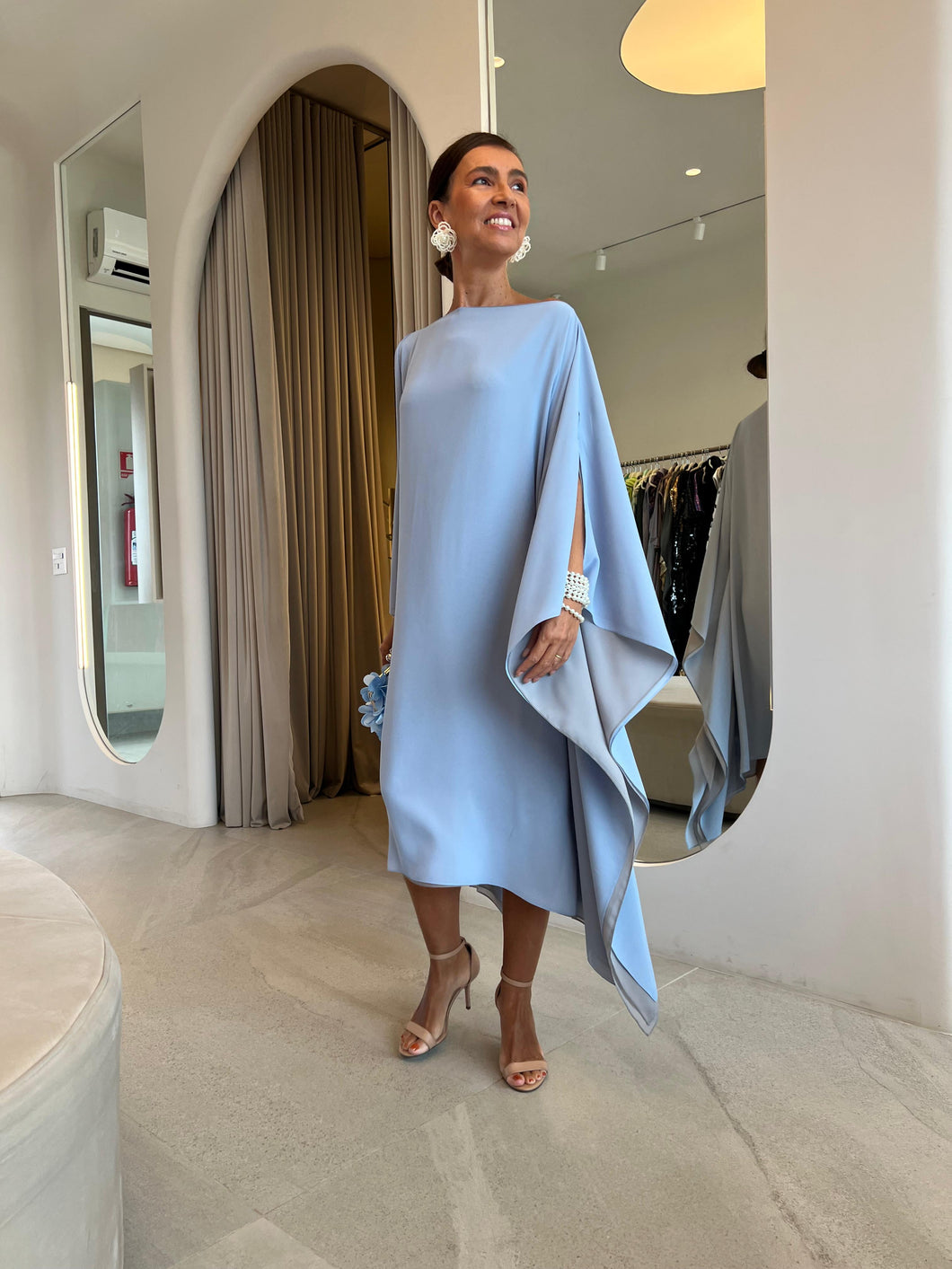 Kaftan Simplice Dois Tons Midi Azul e Cinza