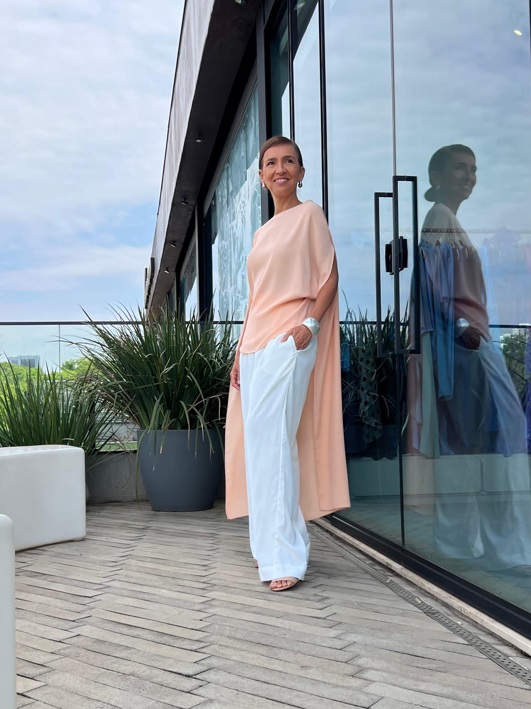 Wide White Linen Blouse