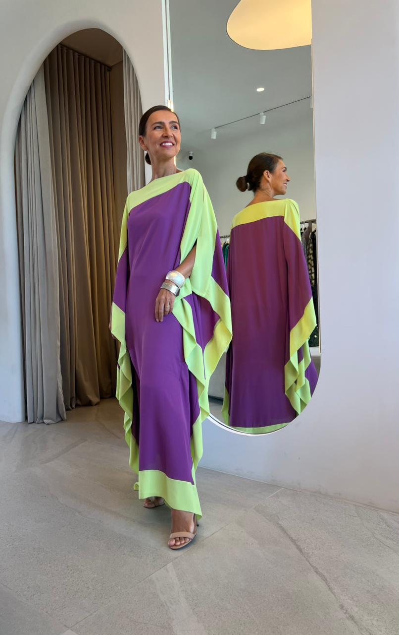 Kaftan Bordas Roxo e Amarelo