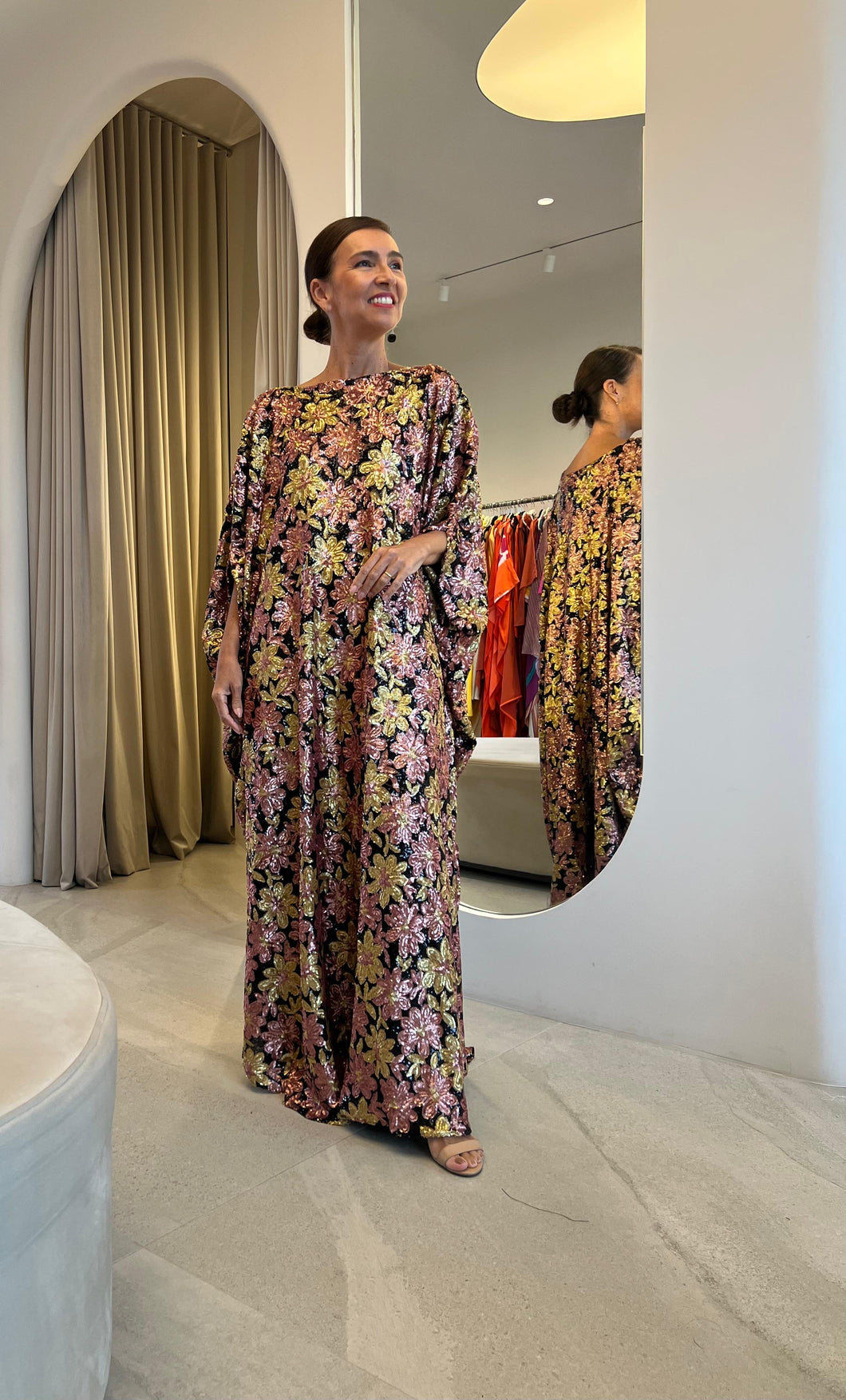 Kaftan Paetê Flores