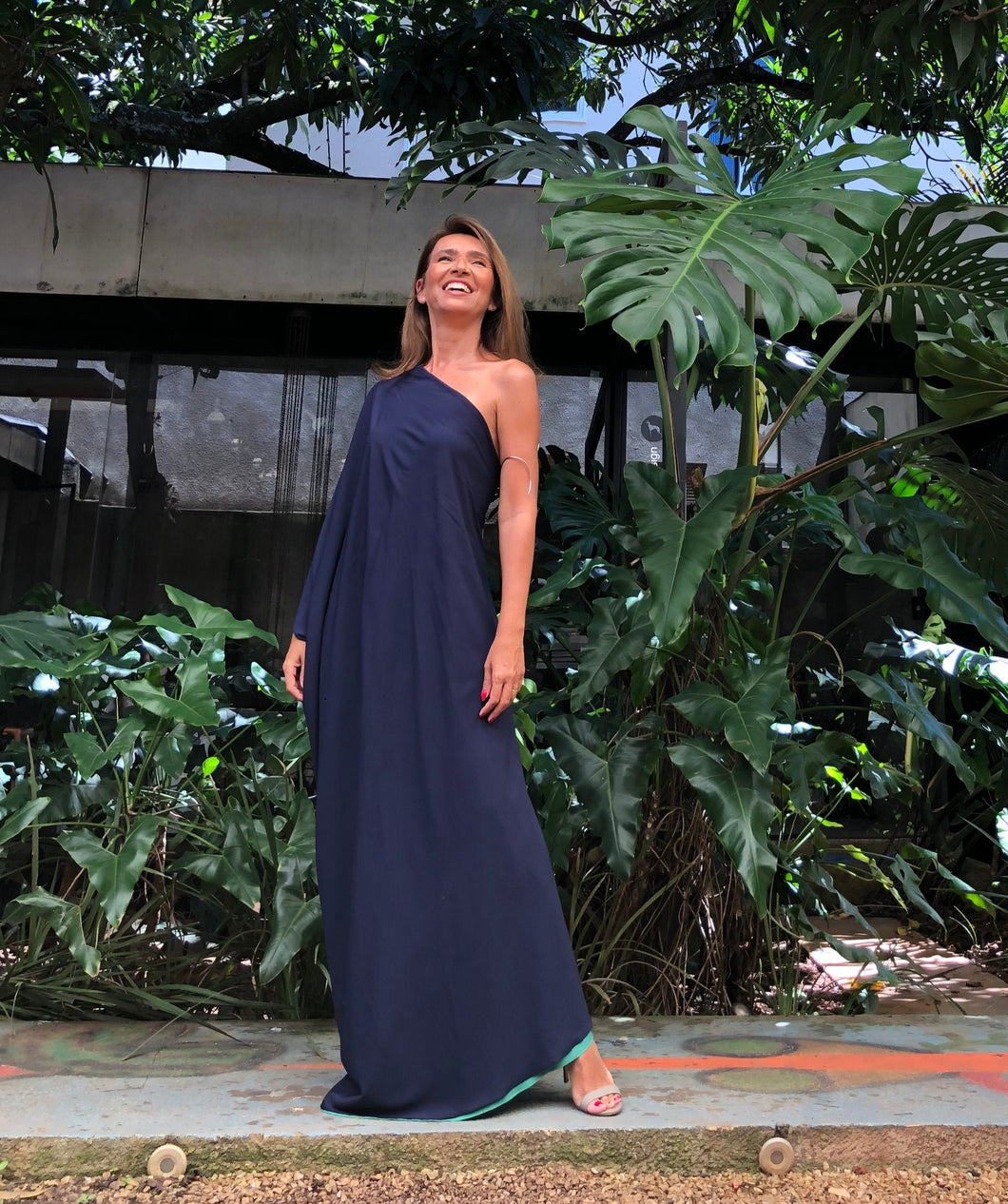 Vestido Lola Dupla Face Marinho e Verde